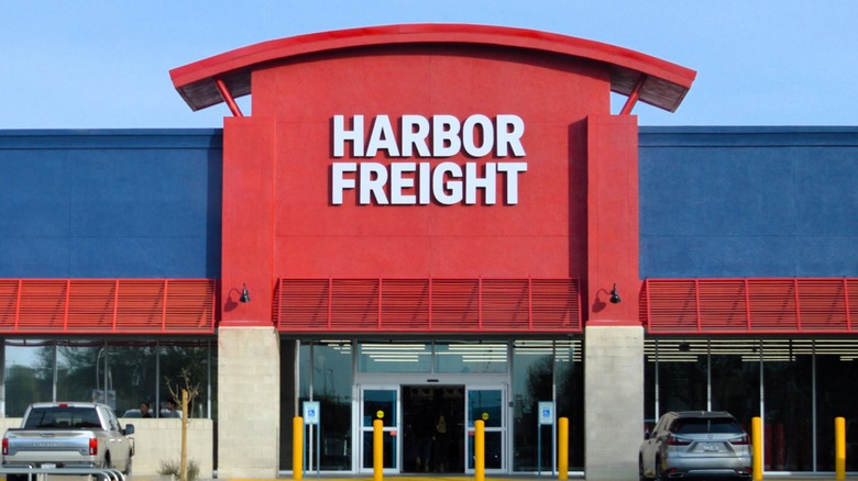 A Harbor Freight store front with blue sky