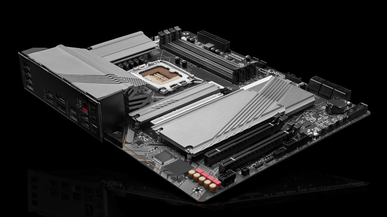 gaming computer motherboard with black background