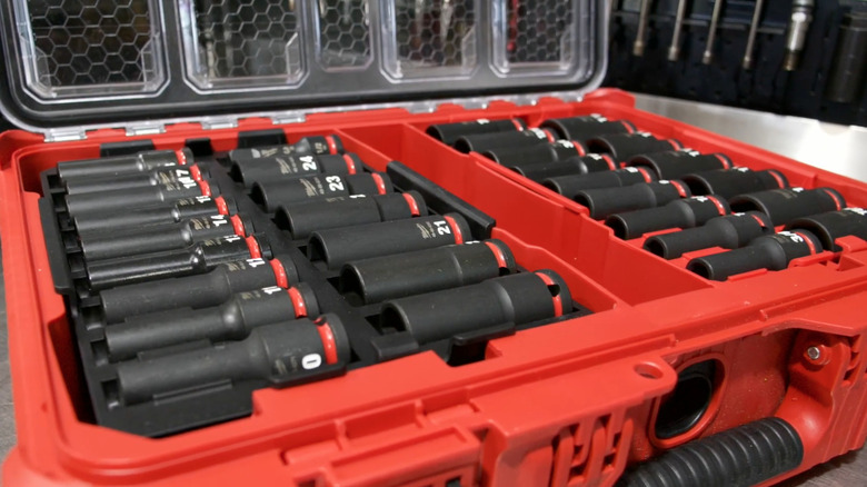 Milwaukee Shockwave Packout impact socket set with lid open